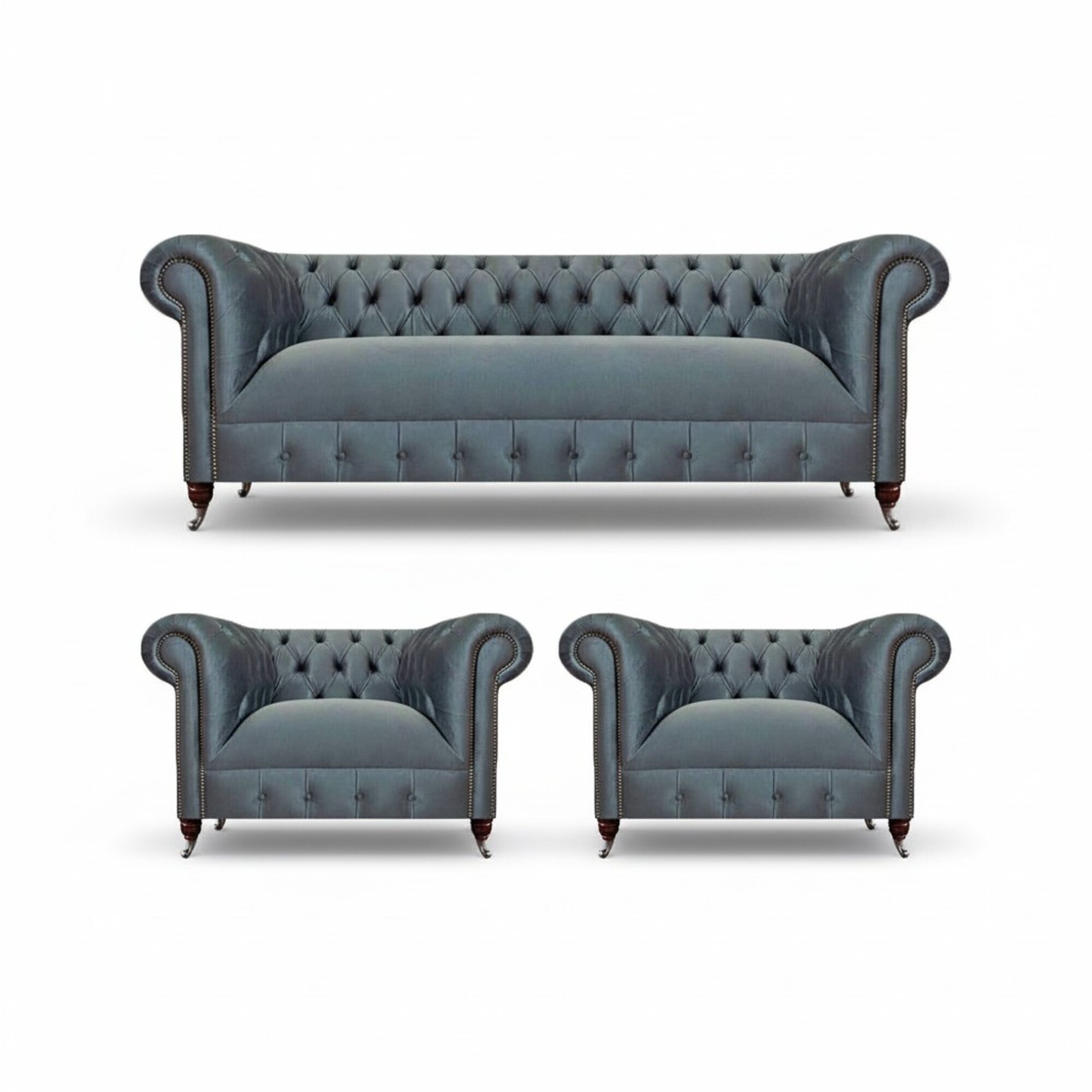 Graue Chesterfield Möbel Sitzsofas Designer Sessel Wohnzimmer Möbel 3tlg