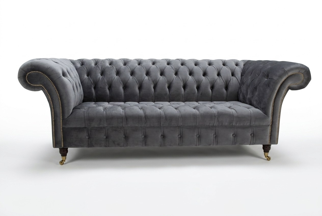 Graue Chesterfield Stoffsofa Couch Polster Couchen Sofa Sitz Sofas Textil Neu