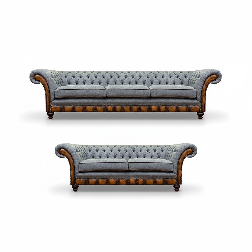 Graue Chesterfield Stoffsofas Luxuriöse Wohnzimmer Couchgarnitur 2tlg