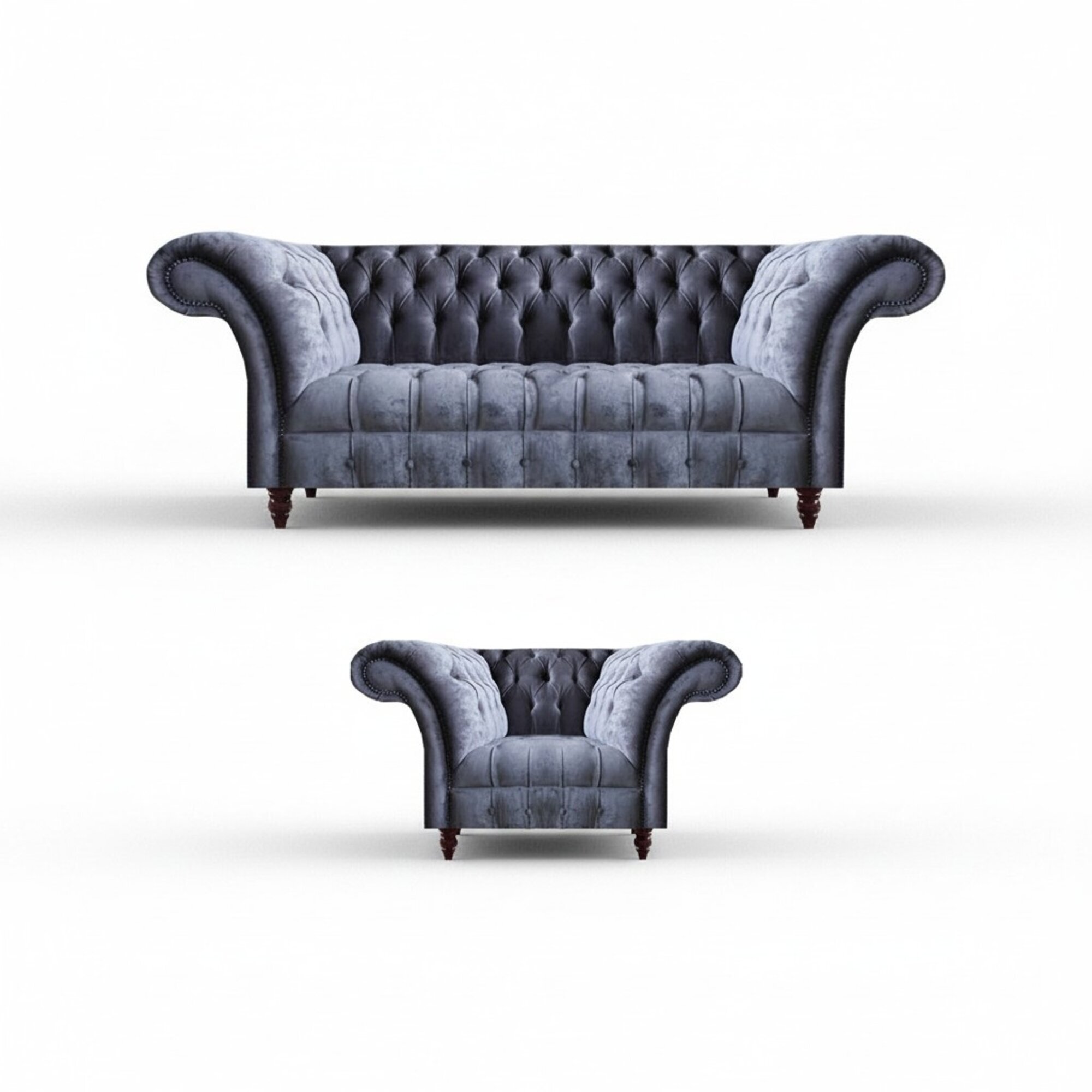 Graue Chesterfield Textil Garnitur Designer Sofagarnitur 3-Sitzer 2tlg