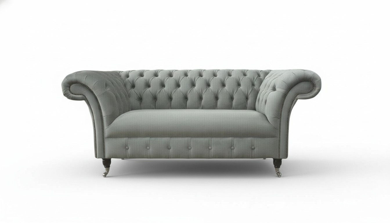 Graue Couch Polster Sofa Textil Stoff Chesterfield Couchen Grau 2 Sitz