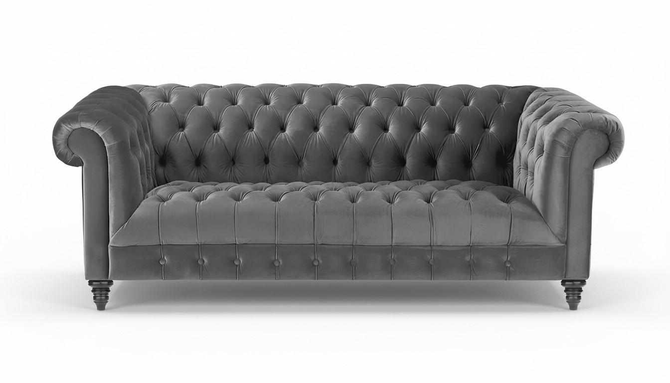Graue Dreisitzer Stoff Chesterfield Design Couchen Polster Sofas Neu Kreative