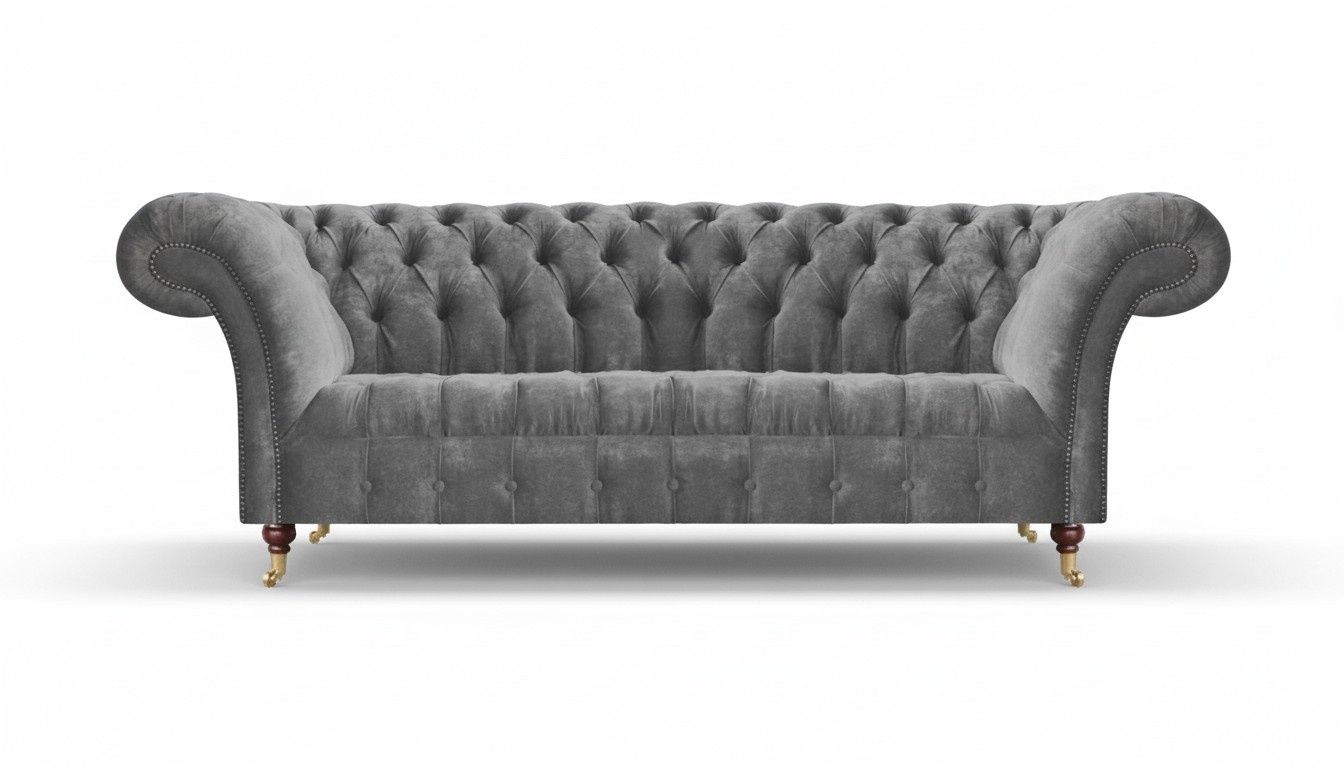 Graue Wohnzimmer Polstercouch Designer Chesterfield 3-Sitzer Textilsofa
