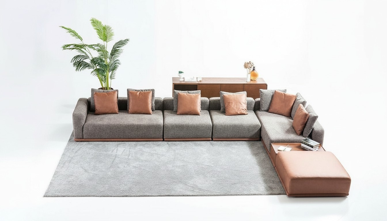 Graue Wohnzimmer Sitz Wohnlandschaft Eckgarnitur Designer Stoffsofa