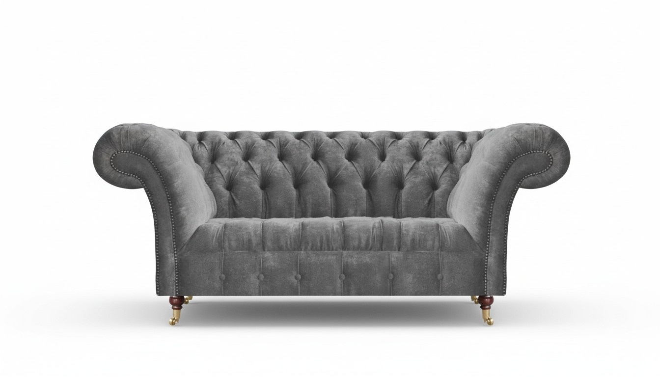 Grauer Chesterfield 2-Sitzer Polstersofas Designer Wohnzimmer Couchen