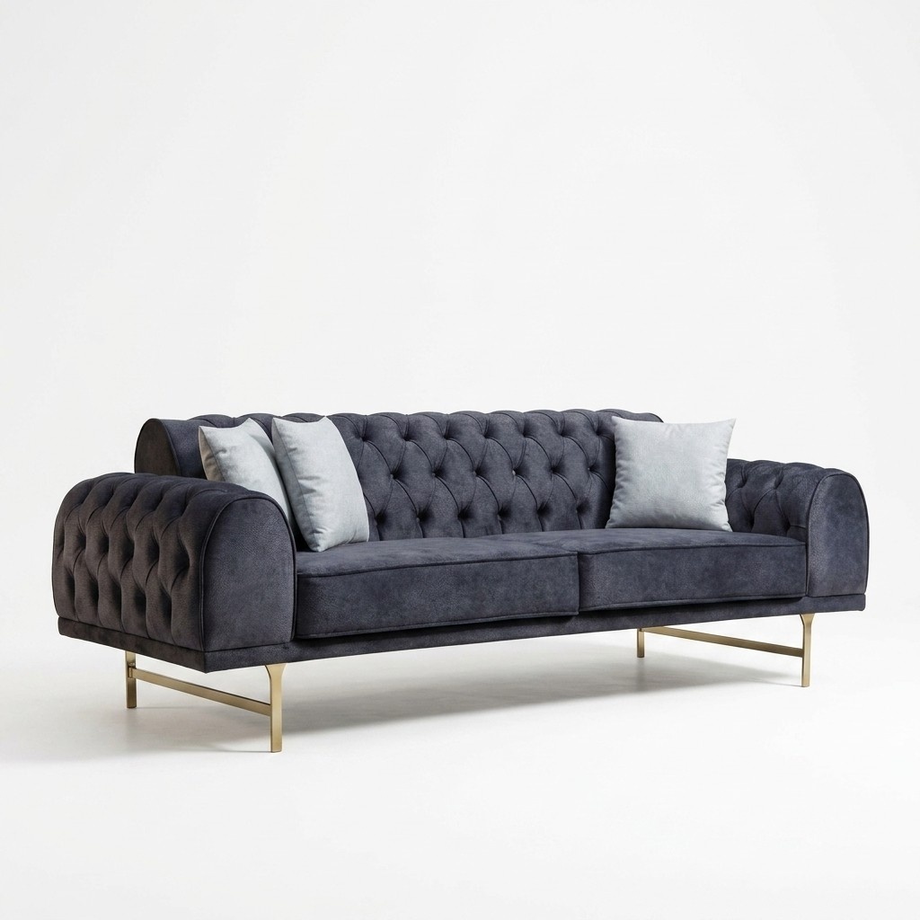 Grauer Dreisitzer Luxus 3-Sitzer Couch Wohnzimmer 3-er Polstersofas