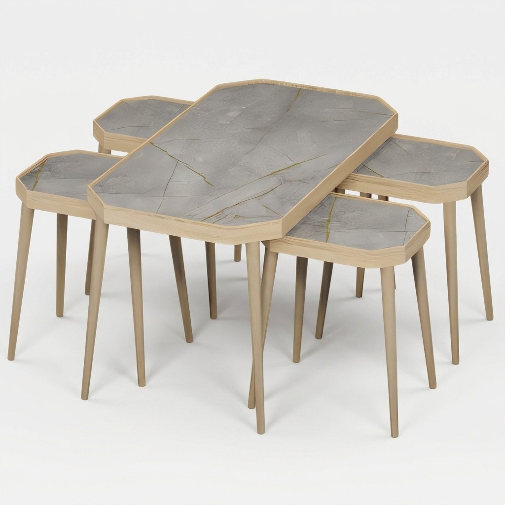 Grauer Holz Couchtisch mit Beistelltischen modernes Design
