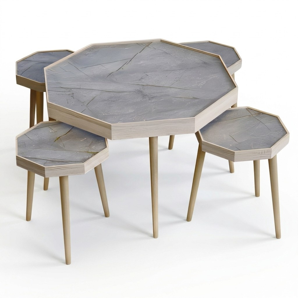 Grauer Holz Couchtisch mit Beistelltischen modern und elegant