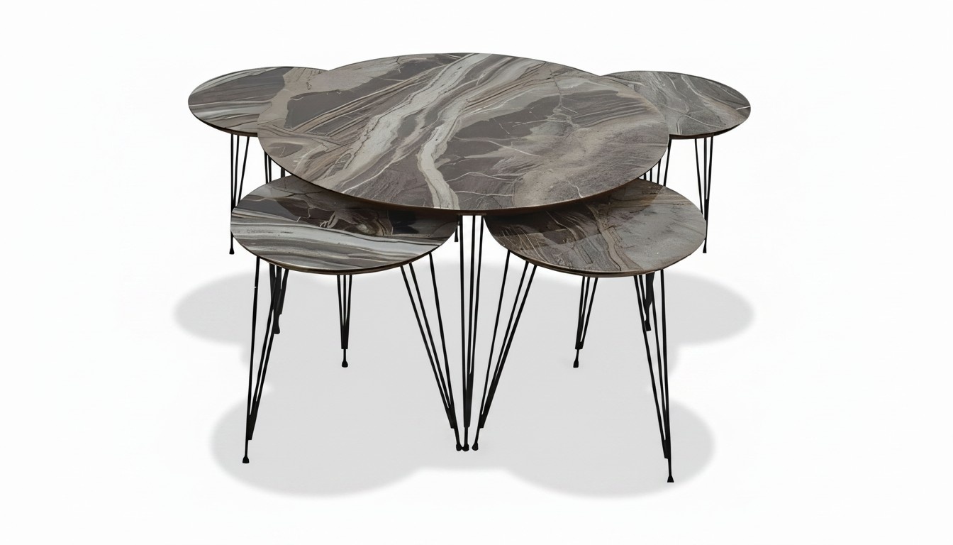 Grauer Holz Couchtisch mit modernem Design und Beistelltischen