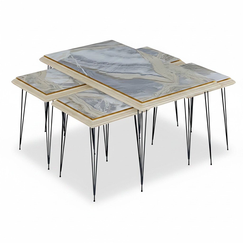 Grauer MDF Edelstahl Couchtisch mit Beistelltischen modern