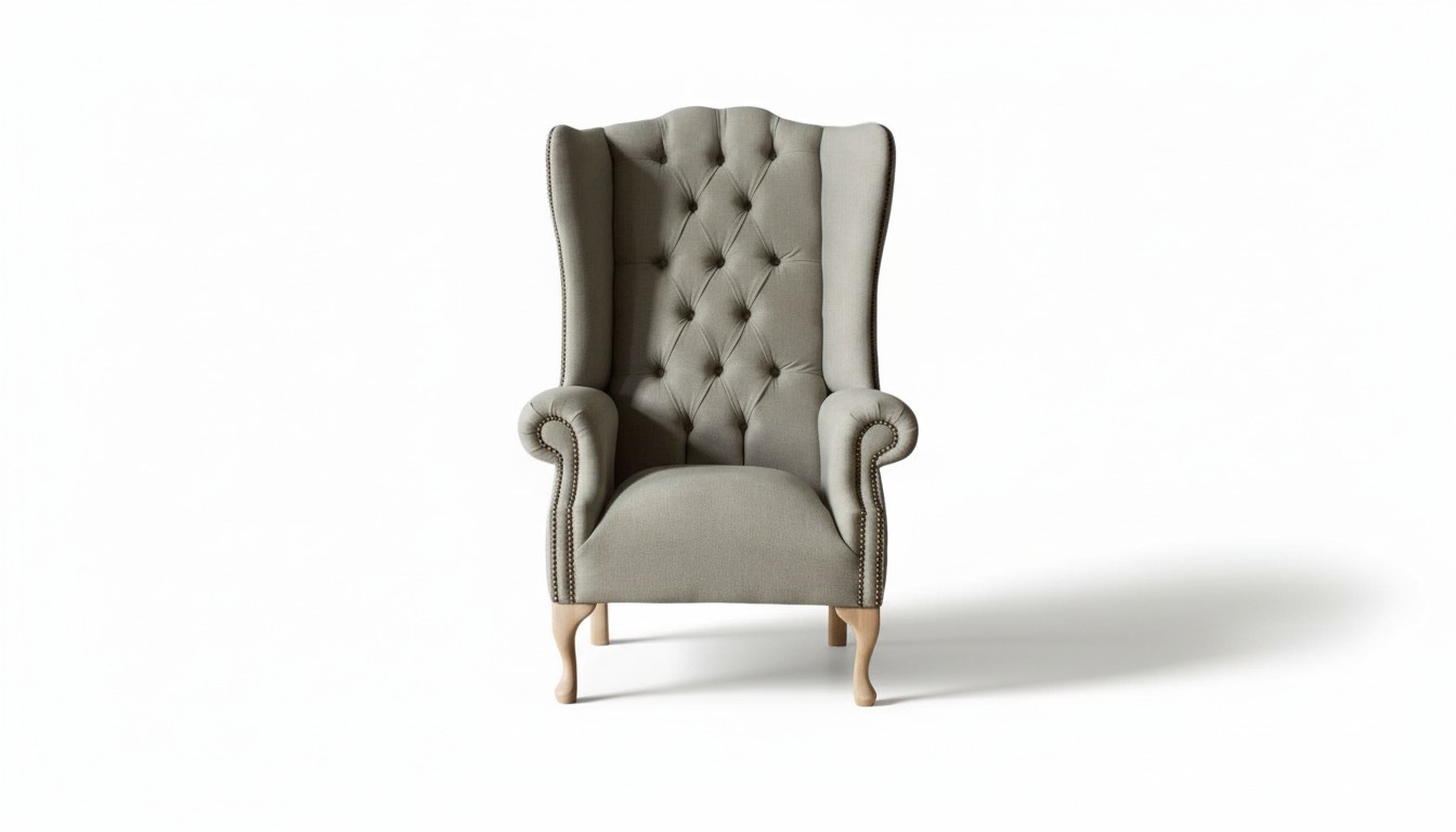 Grauer Ohrensessel Sessel Design Polster Chesterfield Textil Wohnzimmer