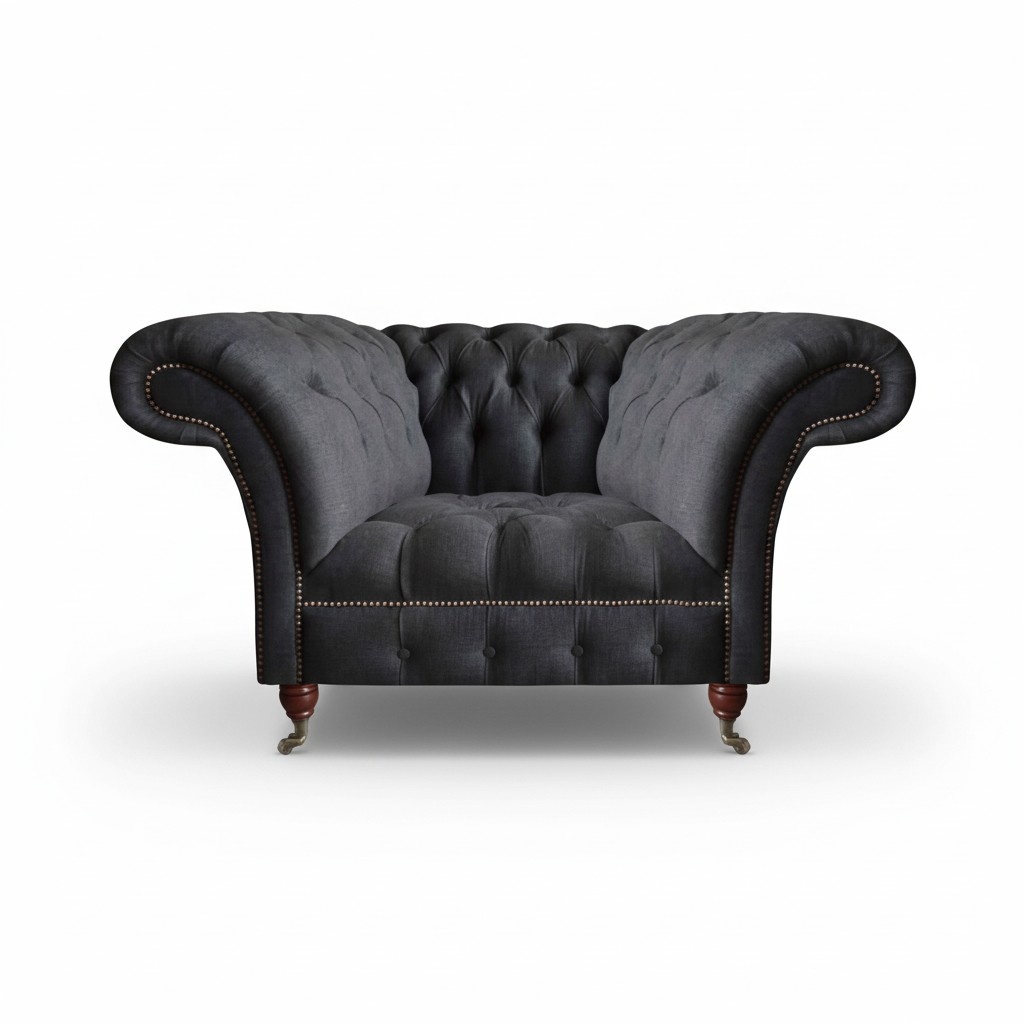 Grauer Textilsessel Wohnzimmer Sitzmöbel Moderner Chesterfield Sessel