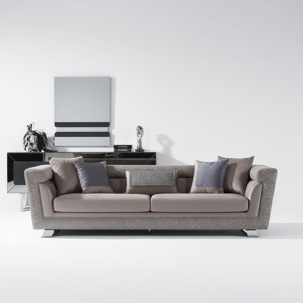 Graues 4-Sitzer-Sofa aus Holz und Textil modernes Design