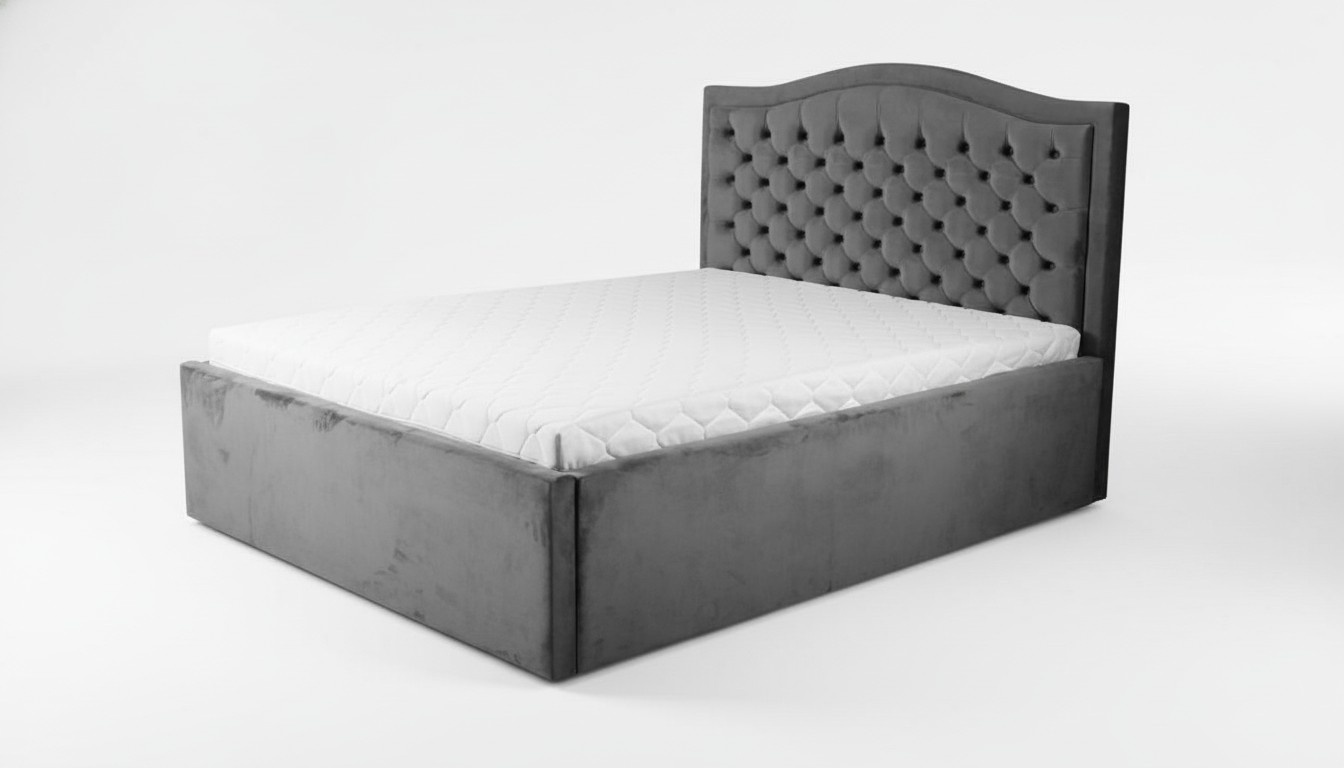 Graues Chesterfield-Bett Klassisches Schlafzimmermöbel-Design Eleganter Stoff