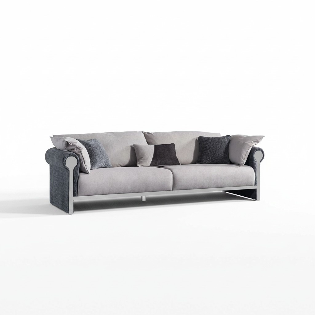 Graues Holz-Textil 4-Sitzer-Sofa modernes Design