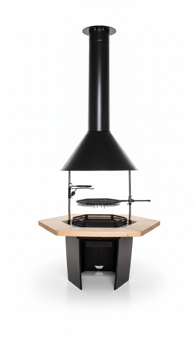 Grill mit umlaufendem Tisch Grillkota Zuberhör Schornstein 2 Roste Gartengrill