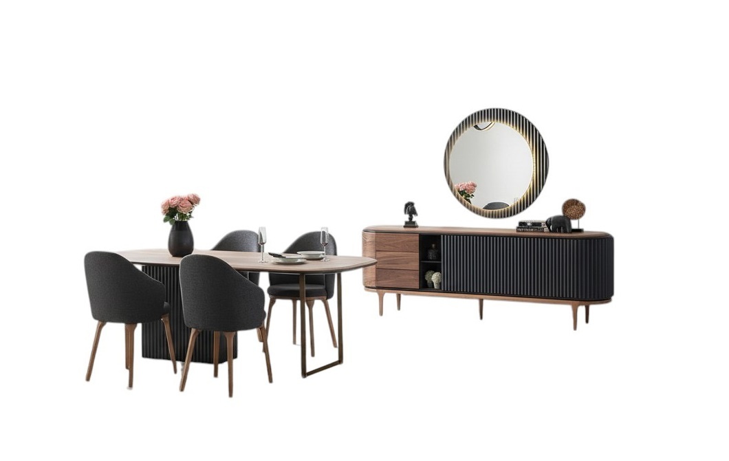 Große Esszimmer Garnitur Designer Esstisch 4x Polsterstühle Sideboard