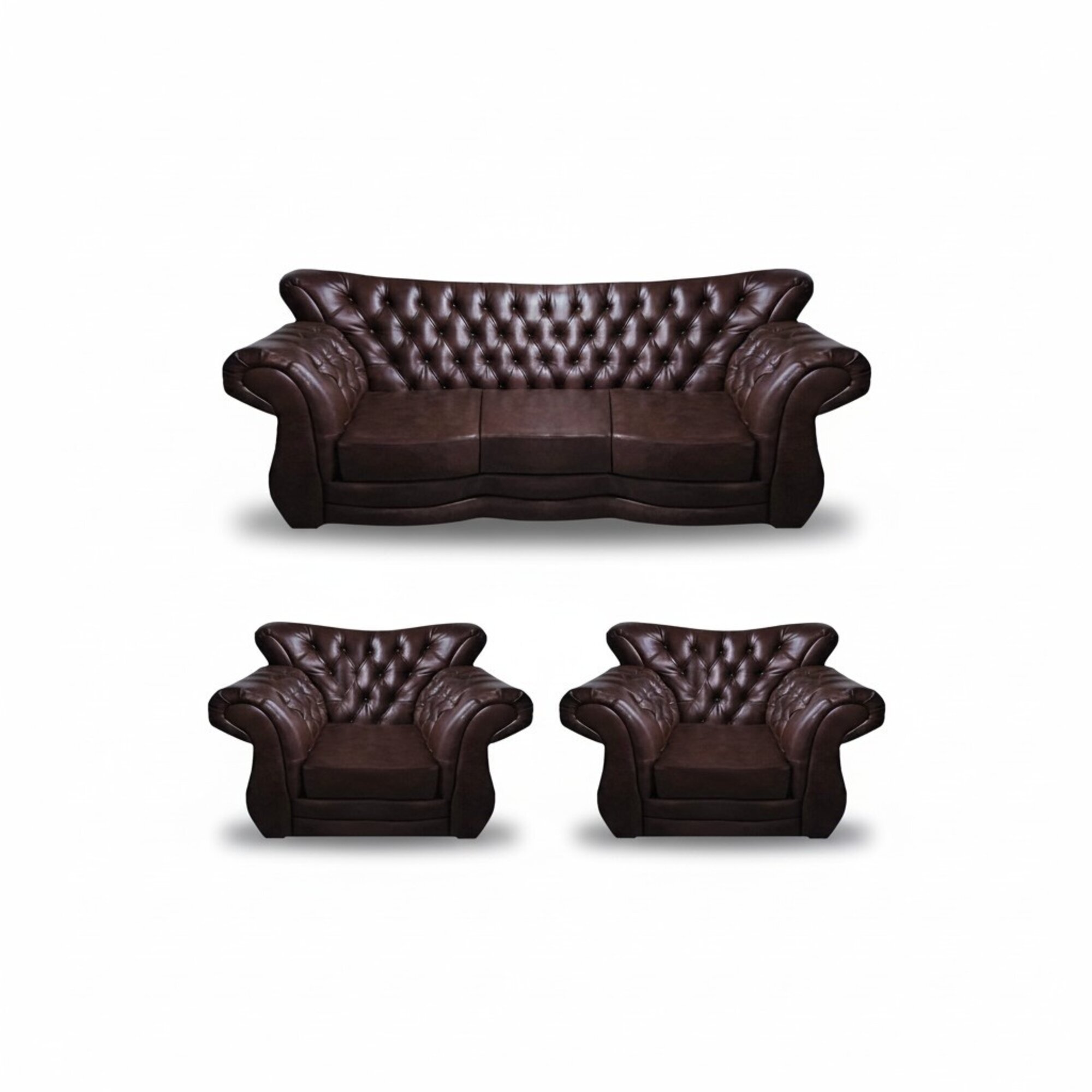 Grün Leder Sofa Set 3tlg Sitzmöbel Braun Sofagarnitur Komplett Chesterfield