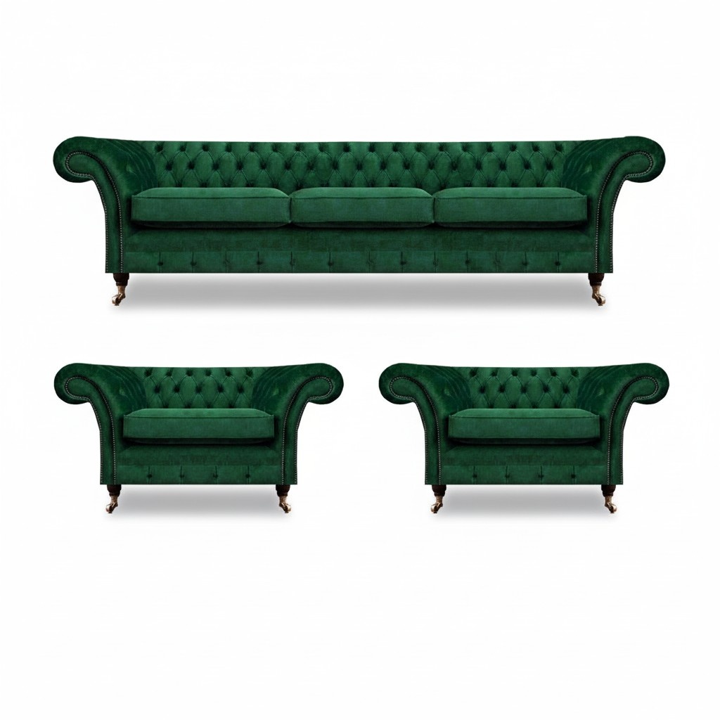 Grün Möbel Wohnzimmer Polstermöbel Chesterfield Set 3tlg 3+1+1 Einrichtung