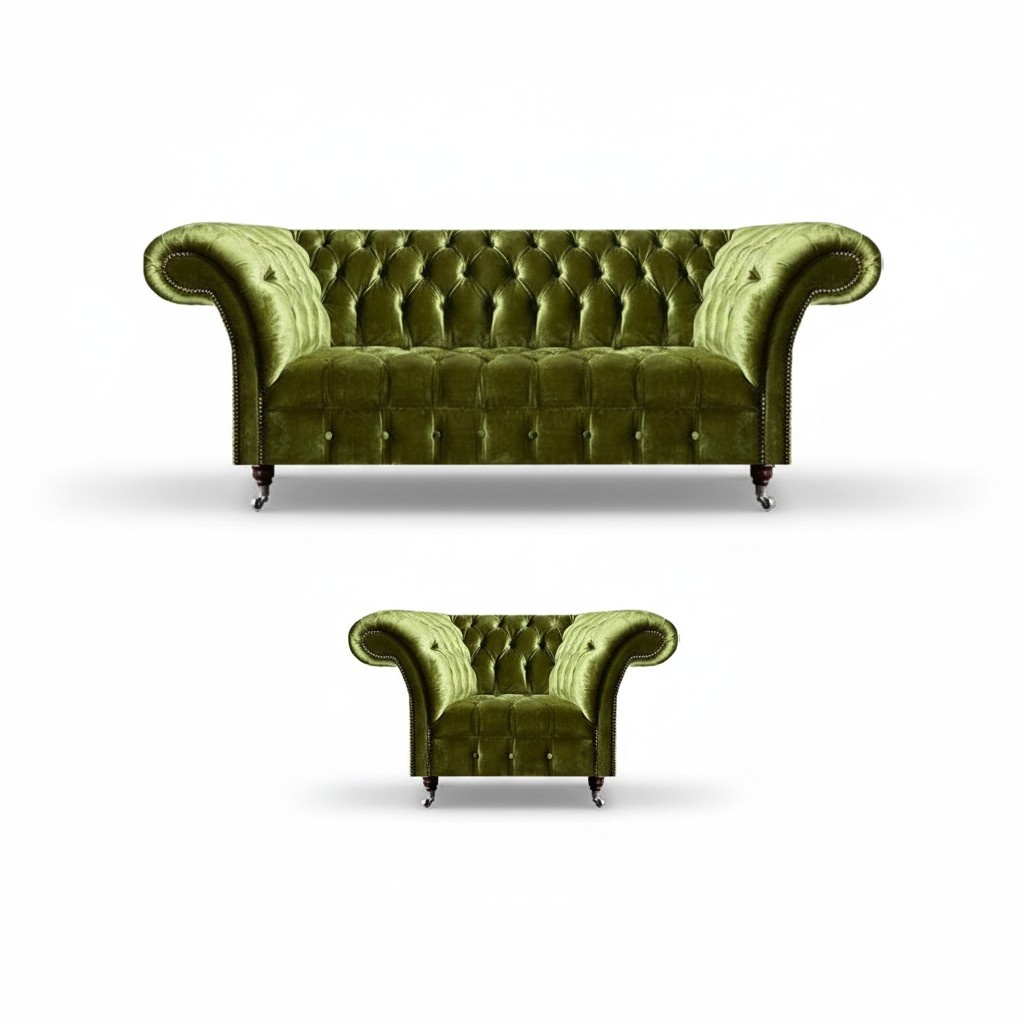 Grün Sofagarnitur 2tlg Textil Garnitur Sessel mit Sofa Dreisitzer Sitzgruppe
