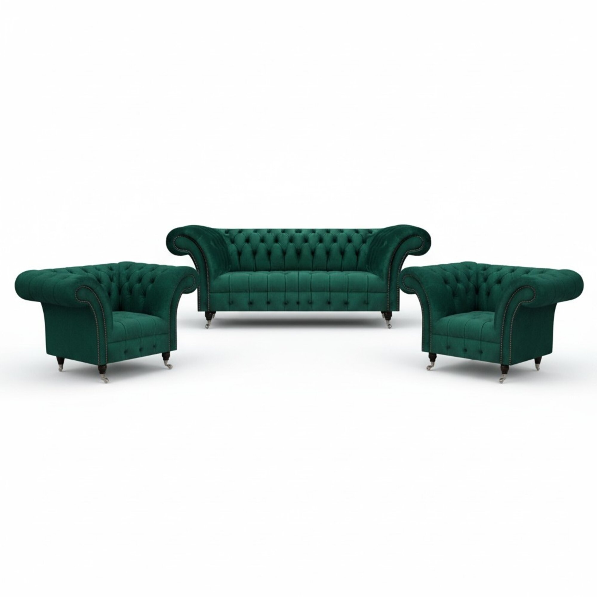 Grüne Chesterfield Polstergarnitur Designer 3-Sitzer 2x Lehnsessel 3tlg