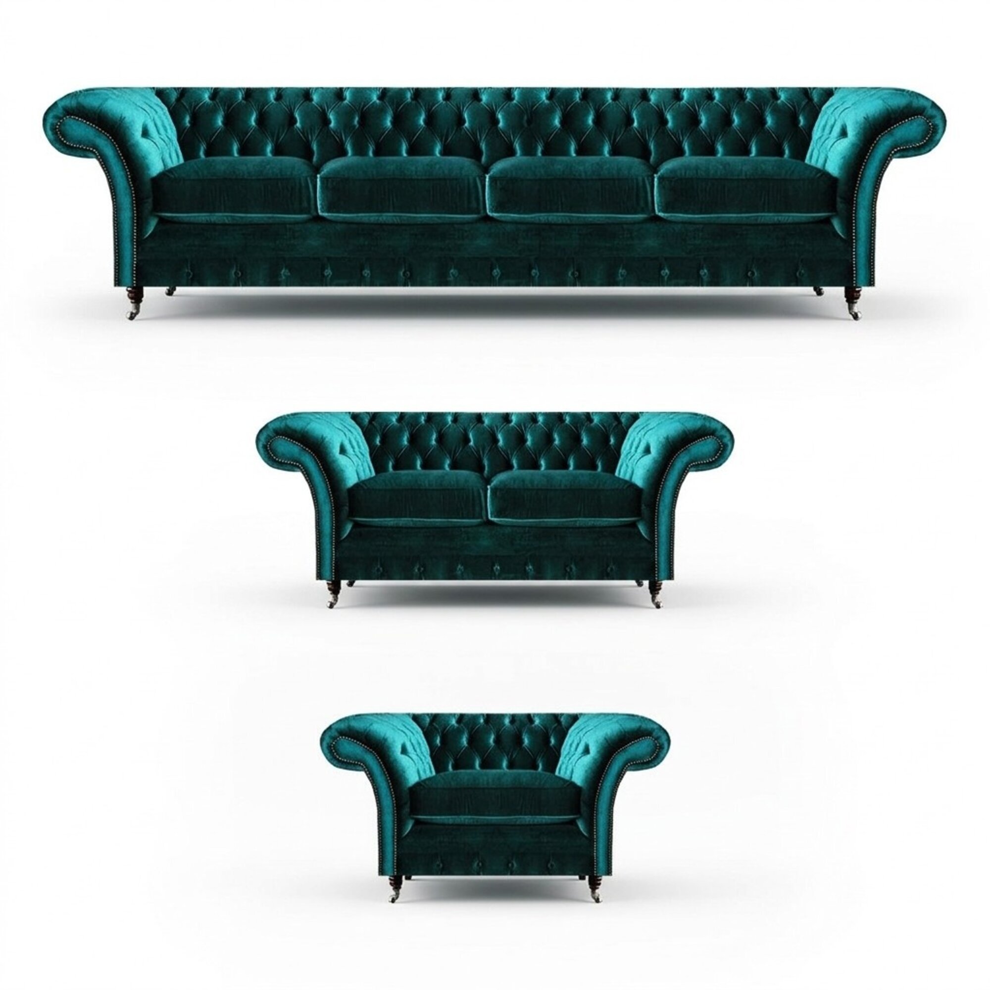 Grüne Chesterfield Textil Garnitur Wohnzimmer Designer Sofa Set 3tlg