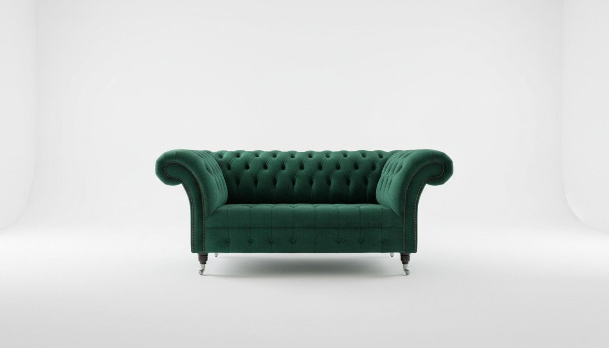 Grüne Designer Couch 2 Sitzer Chesterfield Samt Stoff Textil Sofa