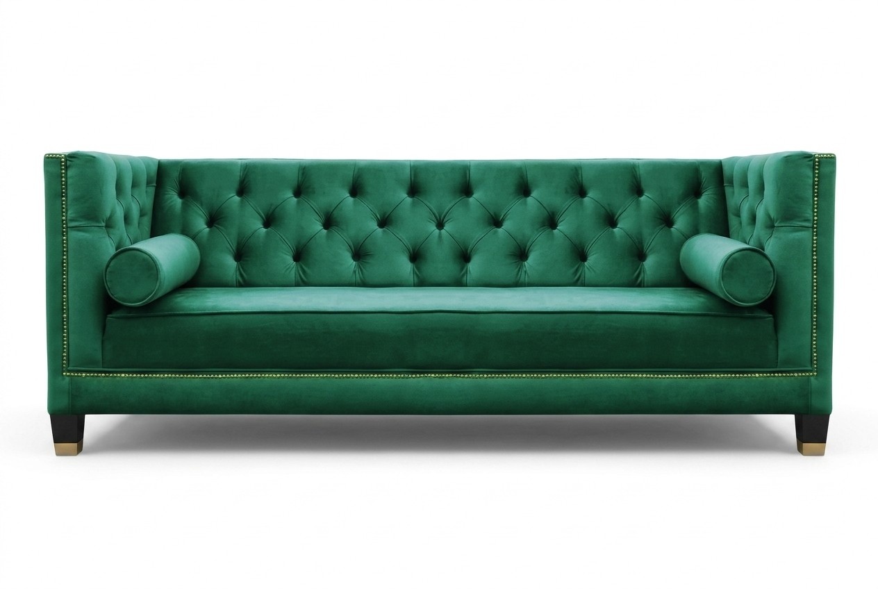 Grüne Dreisitzer Sofas Wohnzimmer Stoff Design Couchen Polster Sofa
