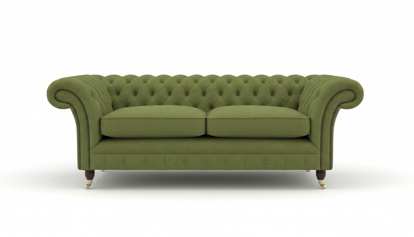Grüne Samt Chesterfield Couch Textil Polster Sitz Garnitur Sofa Stoff Sofas 3er