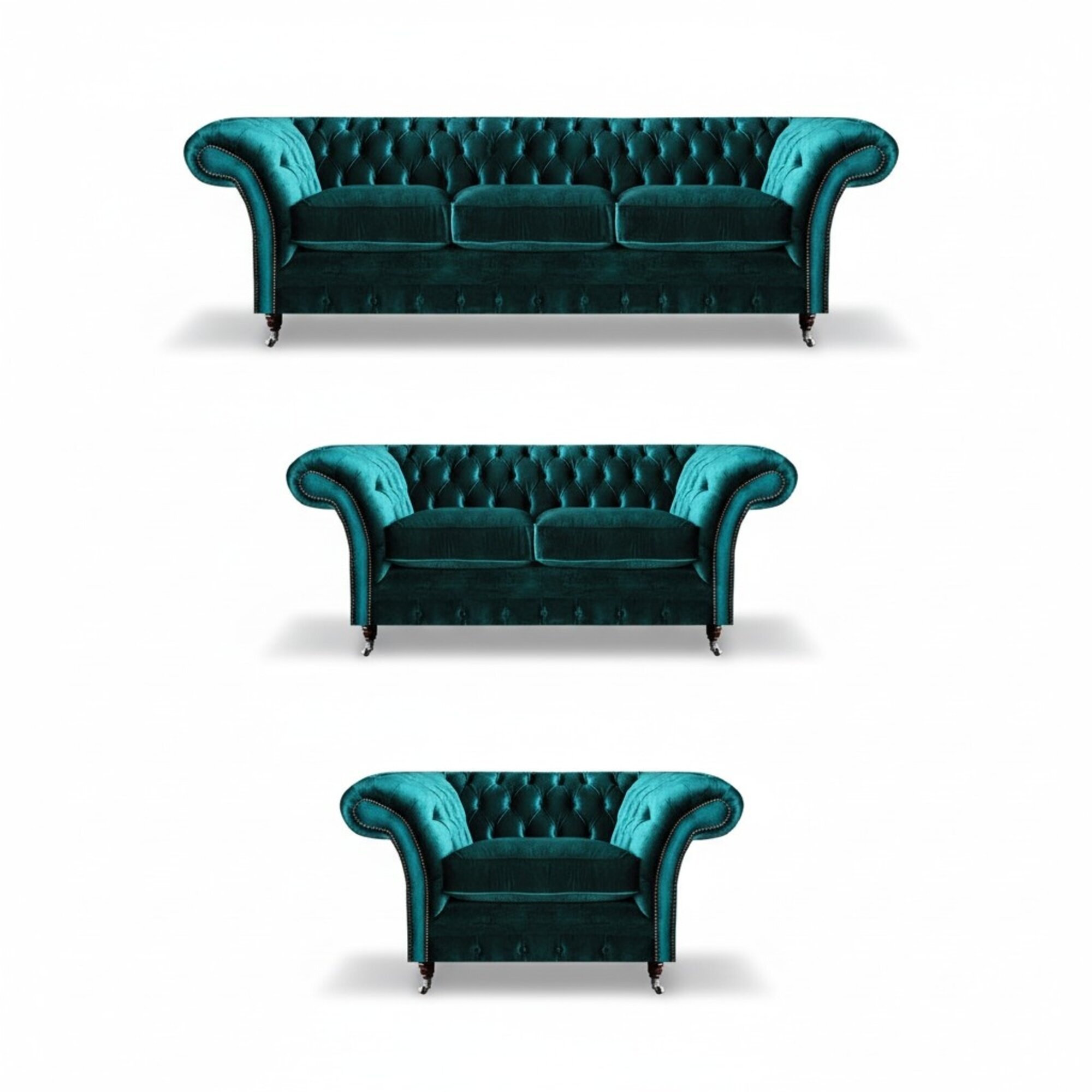 Grüne Wohnzimmer Chesterfield Garnitur Designer Polstermöbel Luxus Set