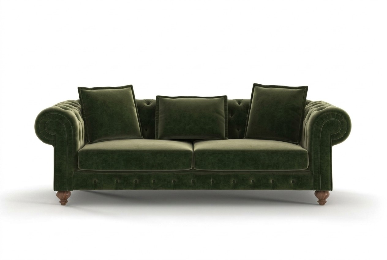Grüner Chesterfield Textil Dreisitzer Luxus Couch Wohnzimmersofas Stil