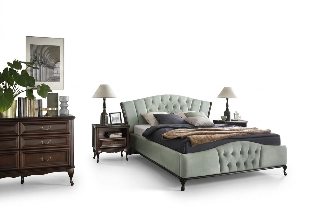 Grünes Chesterfield Bett mit Holz Schlafzimmer Möbel Betten Königlich