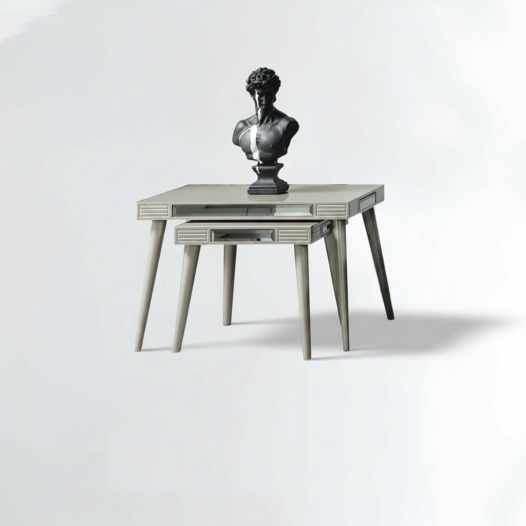 Gruppe Beistelltische 2tlg Kaffeetische Sofatische Silber Wohnzimmer