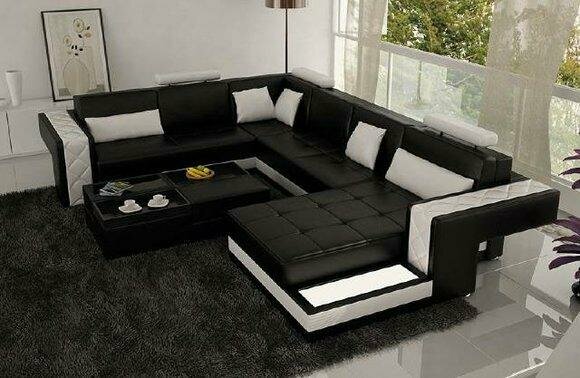 Wohnlandschaft Polster Ecke Eck Sofa Couch Leder Garnitur Landschaft Leder H2211