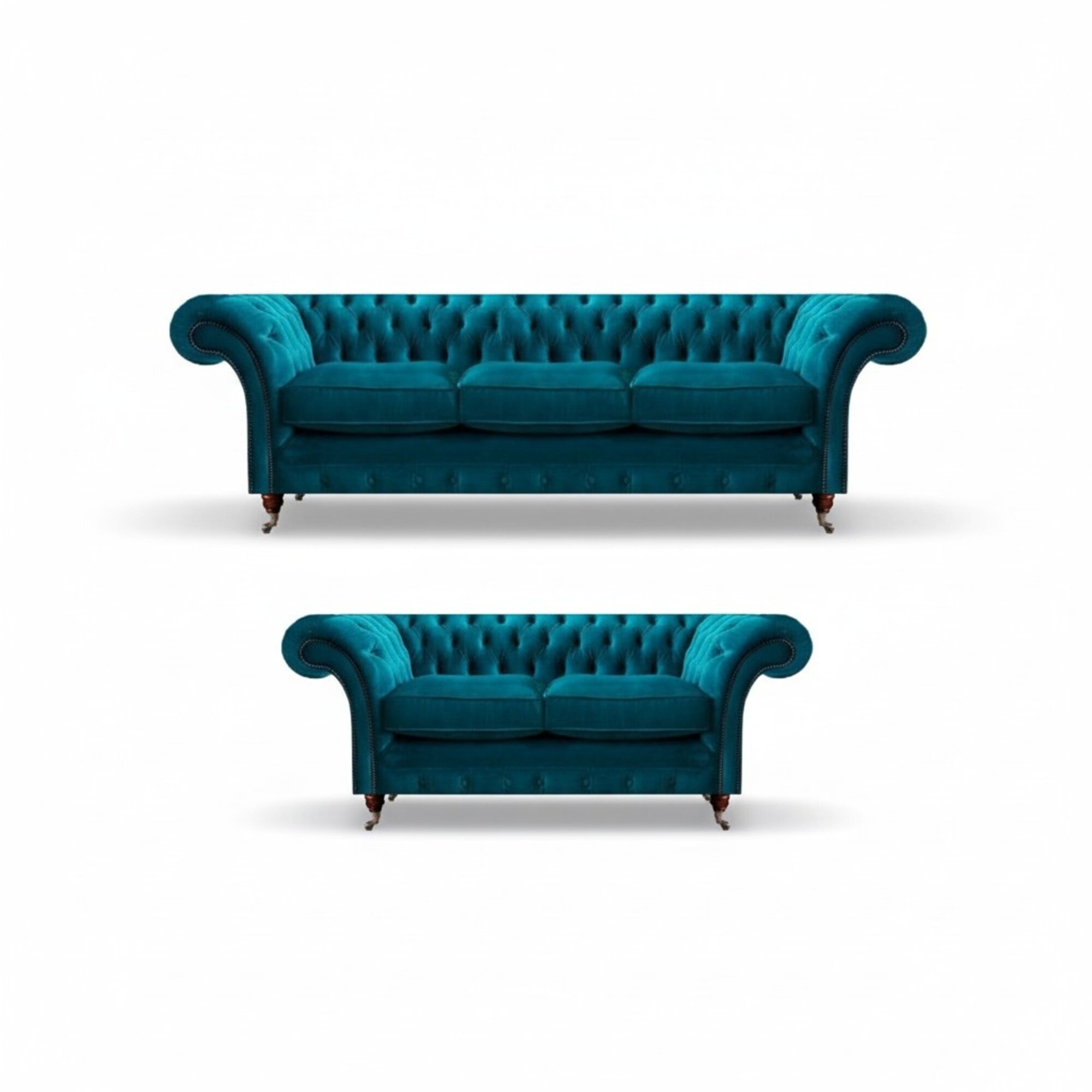 Hellblaue Wohnzimmer Textilsofas Designer Dreisitzer 2-Sitzer 2tlg Set