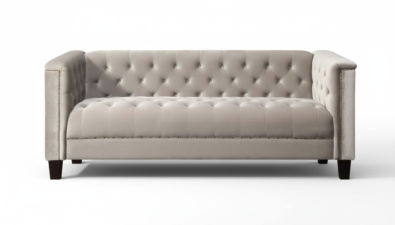 Hellgrau Dreisitzer Textil Chesterfield Wohnzimmer Modern Design Couchen Sofa