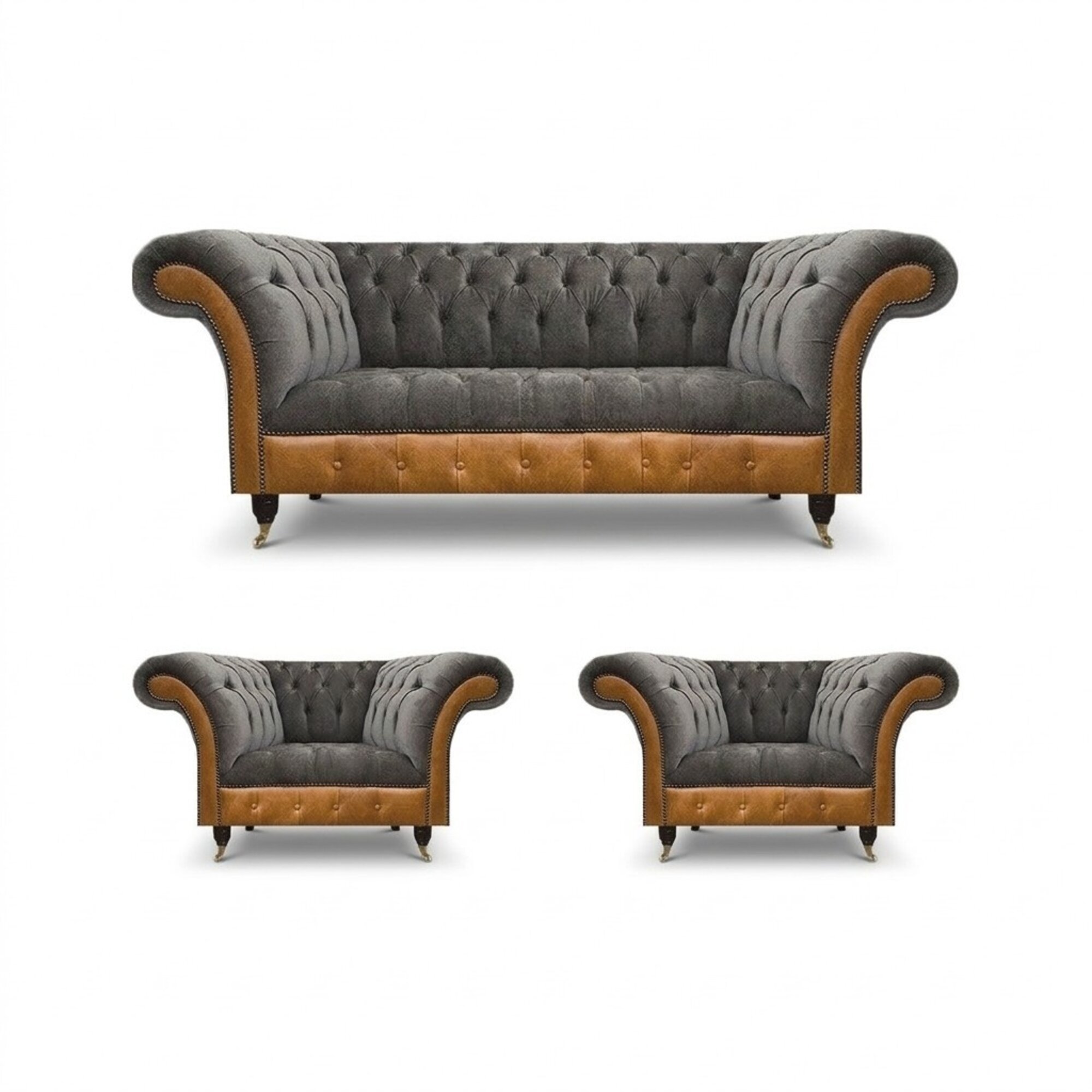Hellgraue Chesterfield Lehnsessel Designer 3-Sitzer Couch Polster Möbel