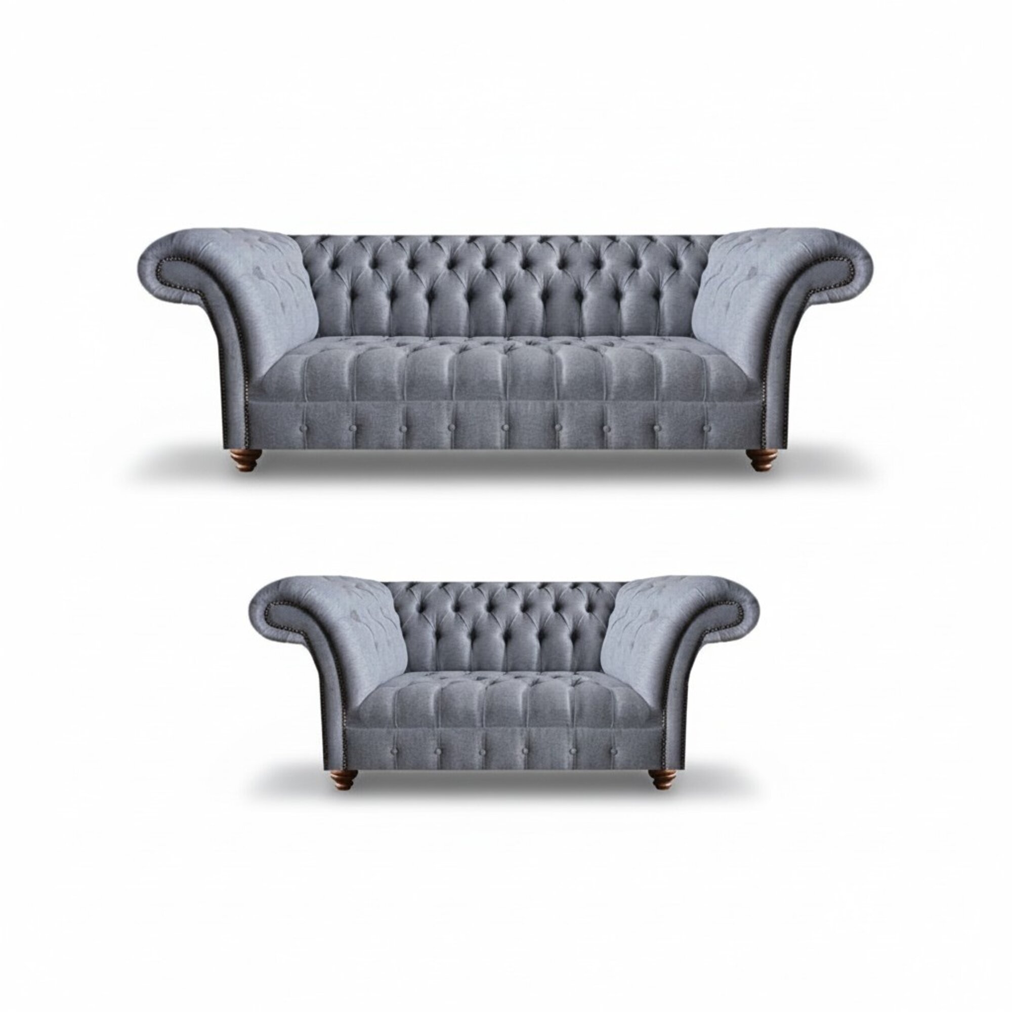Hellgraue Chesterfield Polstercouchen Designer 3-Sitzer Zweisitzer 2tlg