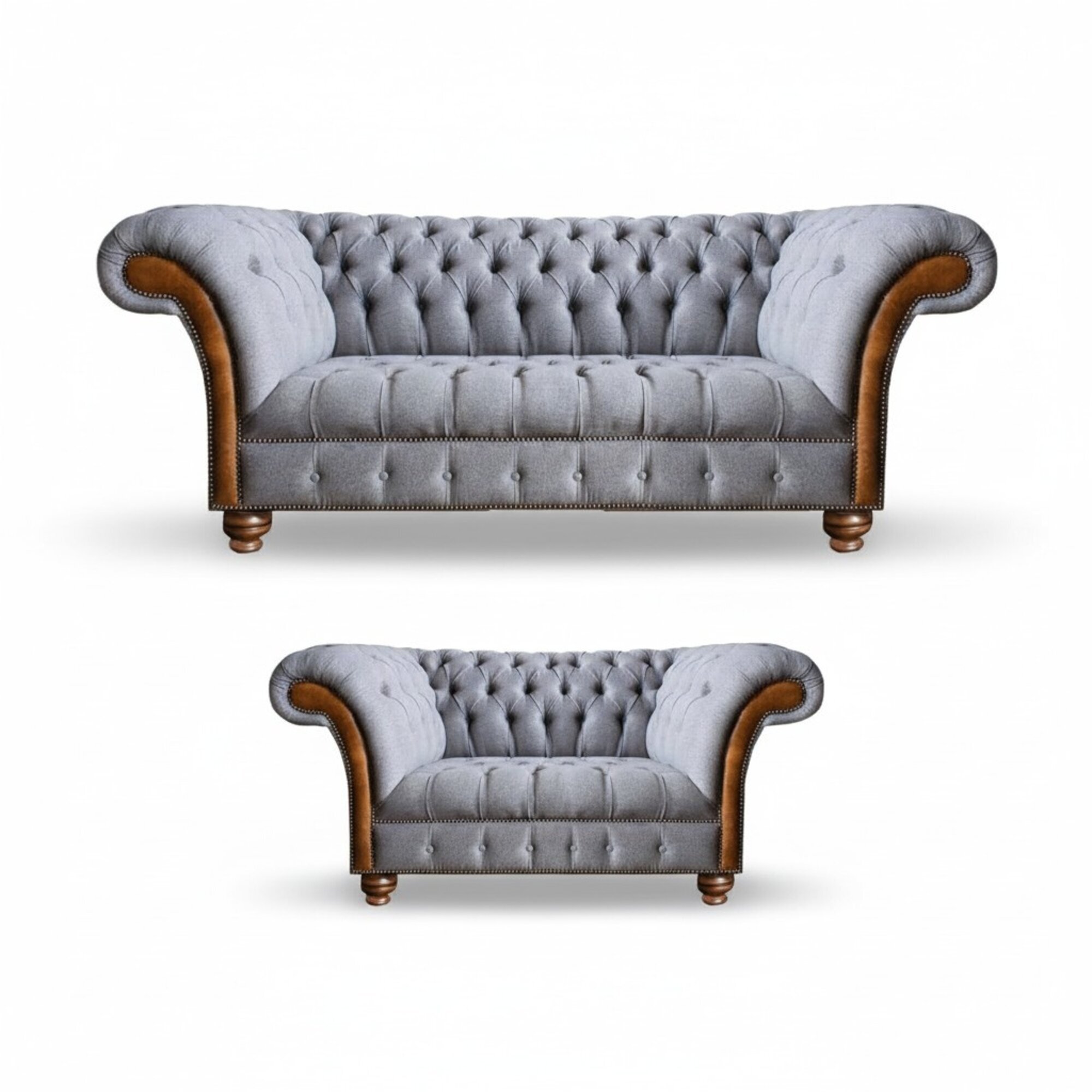 Hellgraue Chesterfield Sofas Designer Textil Couchen Polster Sitzmöbel