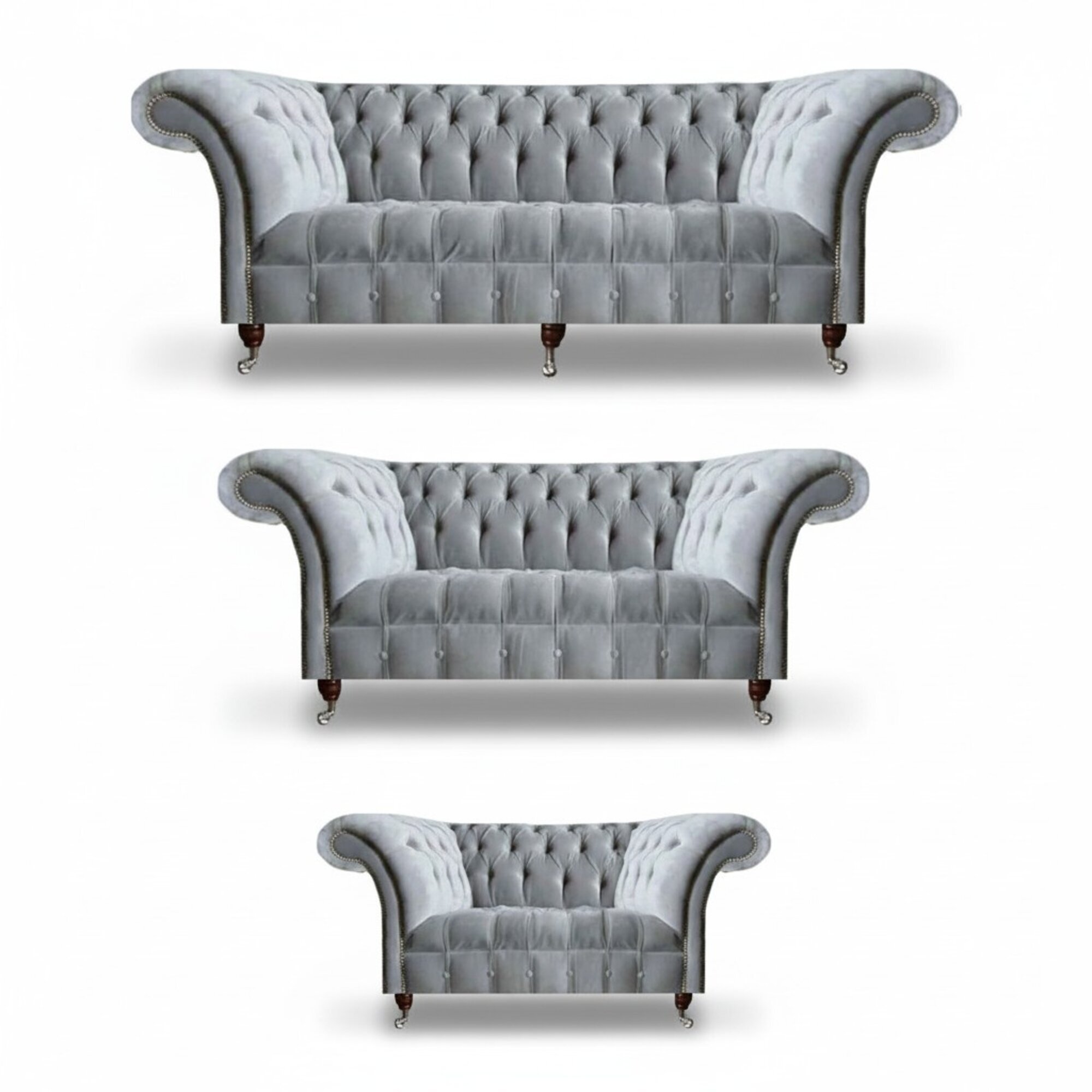 Hellgraue Chesterfield Textilsofas Designer Dreisitzer Sessel Sitzmöbel
