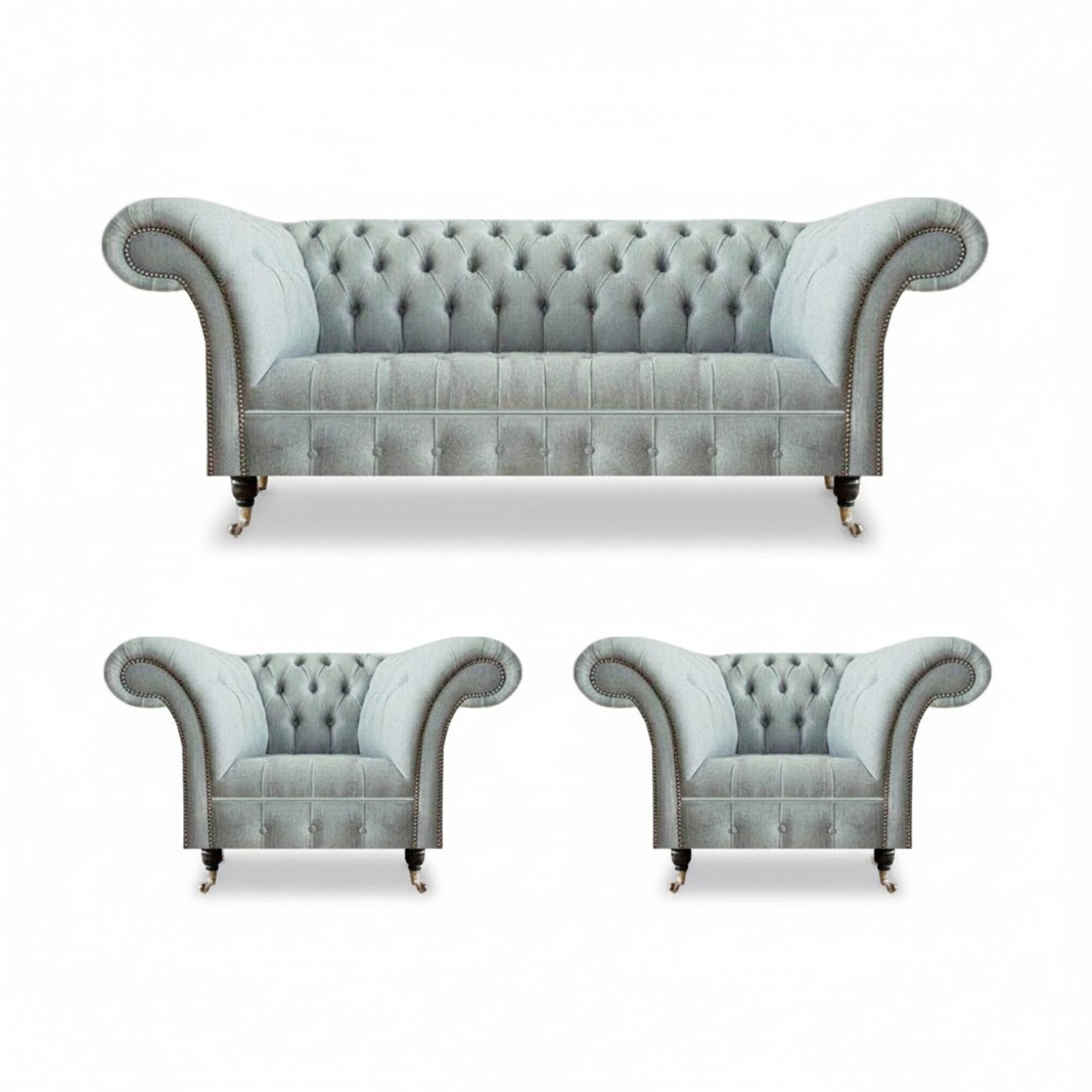 Hellgraue Wohnzimmer Chesterfield Garnitur Designer Sitzmöbel Sessel