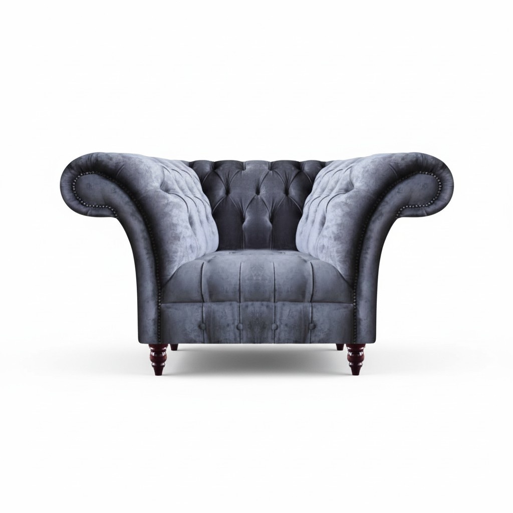 Hellgrauer Chesterfield Einsitzer Wohnzimmer Lehnsessel Moderne Möbel