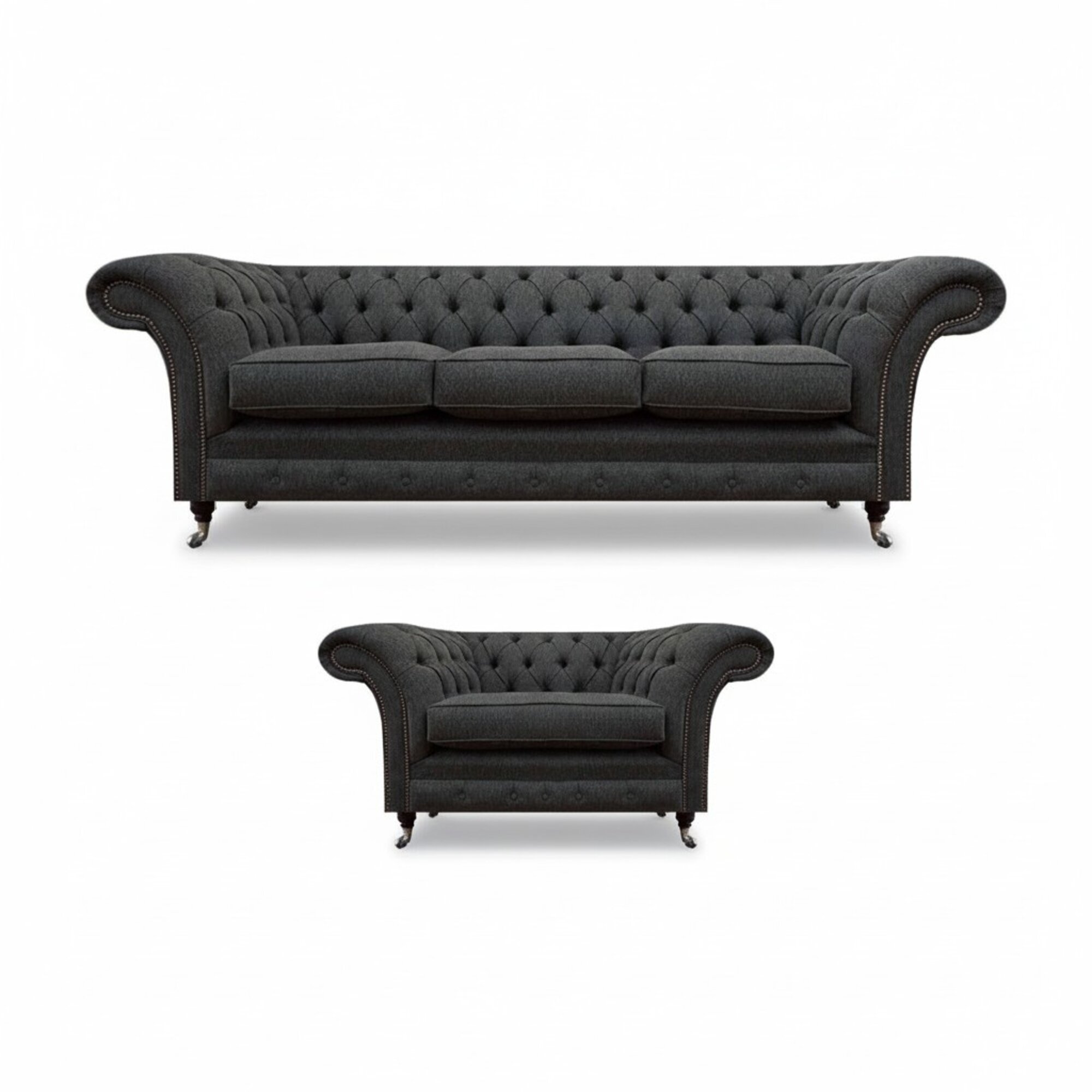 Hellschwarze Chesterfield Wohnzimmer Garnitur Designer Polster Möbel
