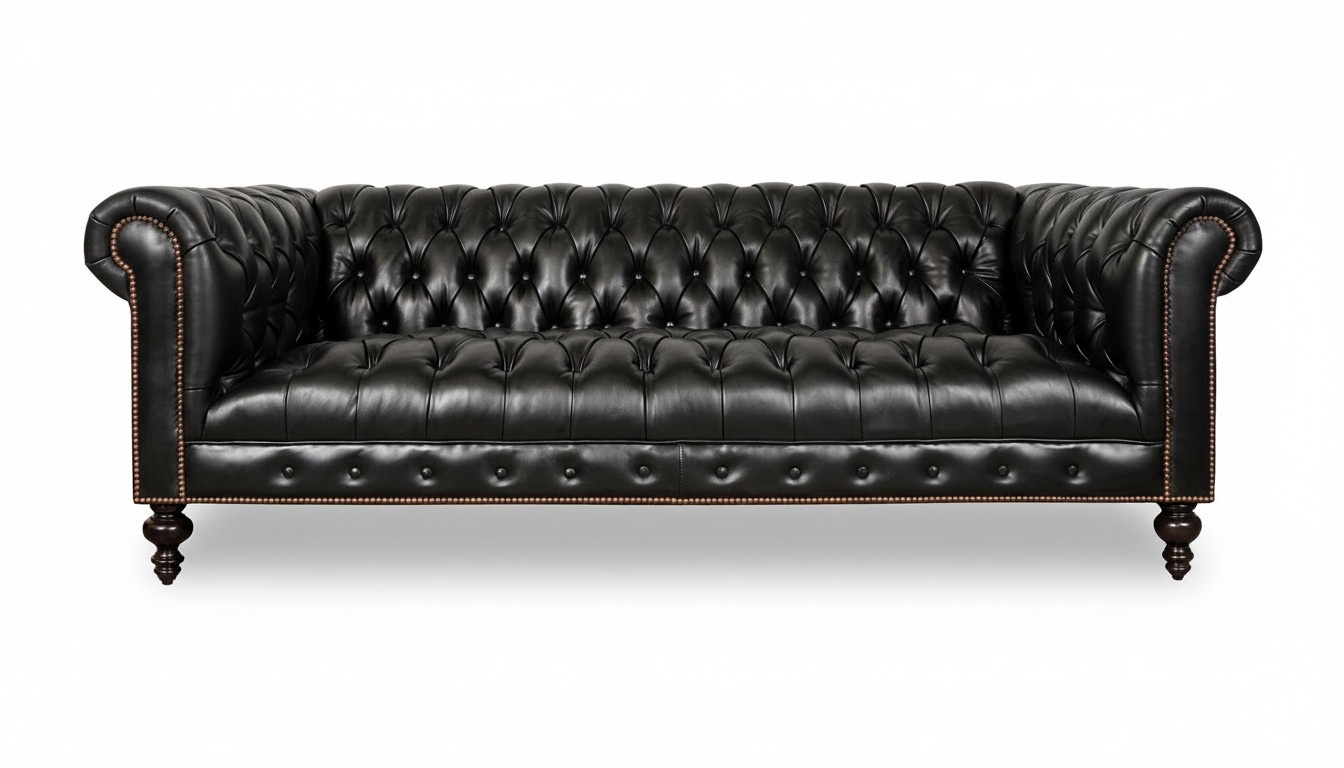 Hochwertige Leder Sofa Textil Stoff Chesterfield Couch England schwarz Sofas Neu