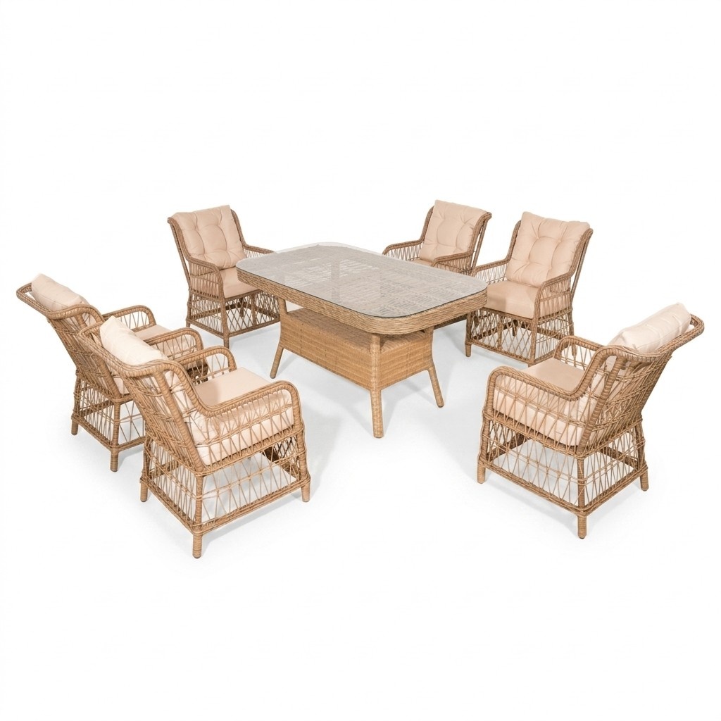 Hochwertiges Rattan Set Garten Möbel Sofagarnitur 7 tlg. Tisch Sessel