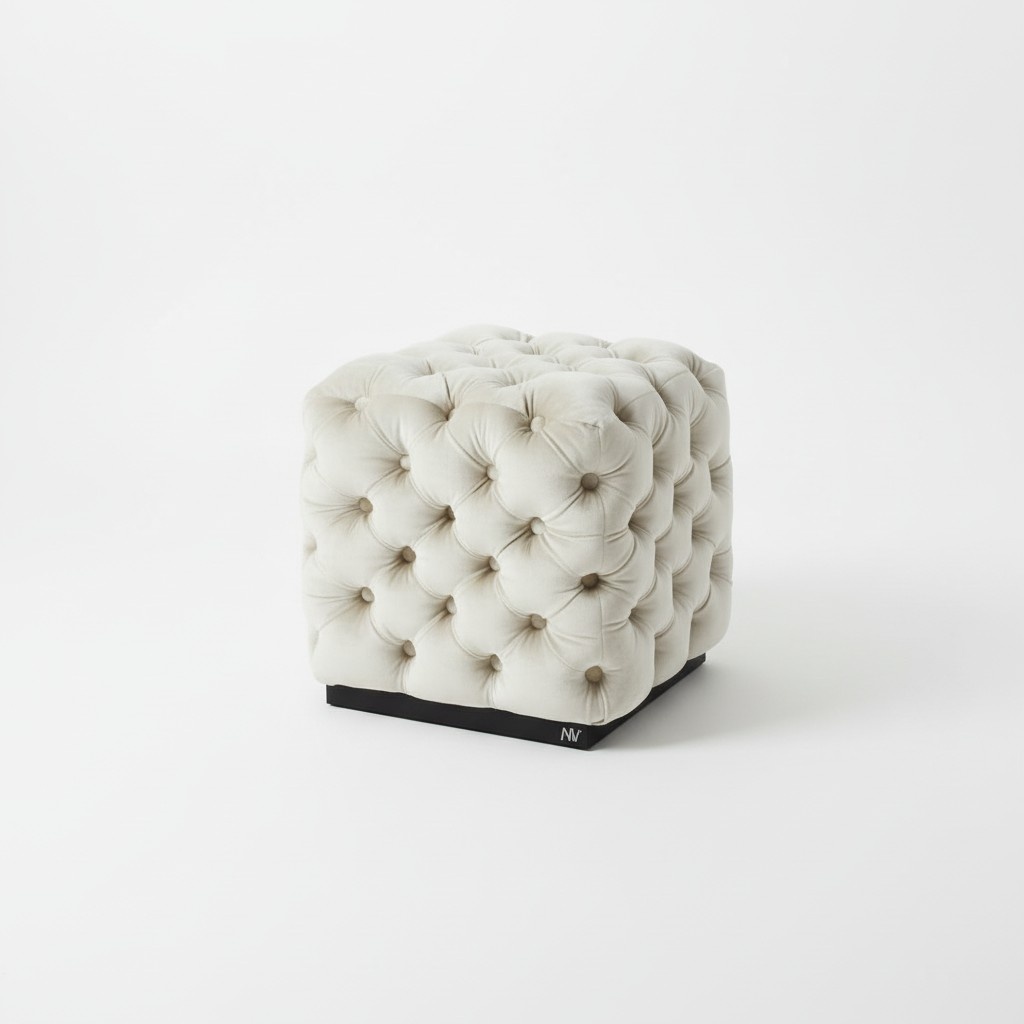Hocker Fußhocker Polyester Wohnzimmer Stoff Weiß Luxus Chesterfield