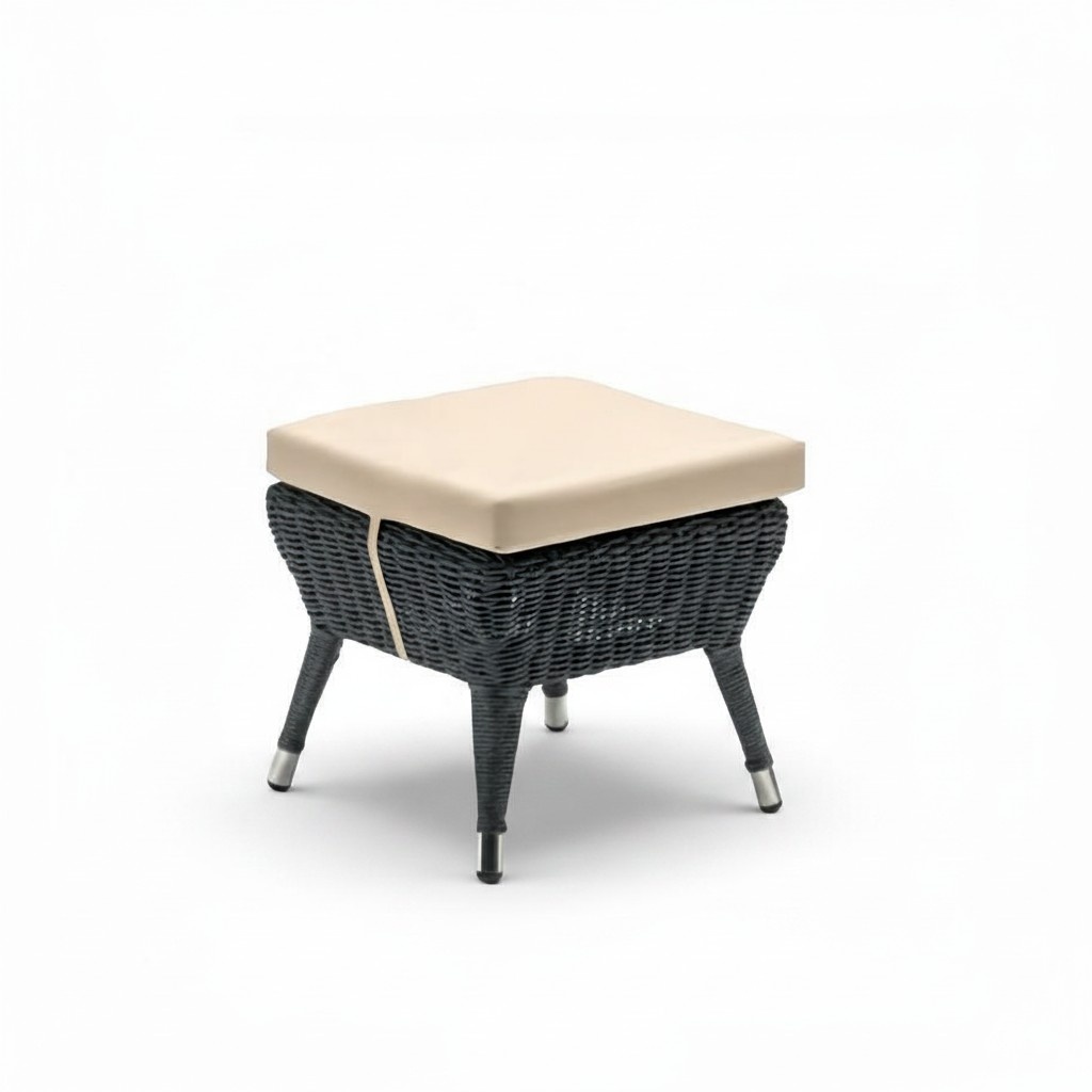 Hocker Grau Modern Hochwertig Rattan Sitzhocker Sitzpouf Designer stilvoll Möbel