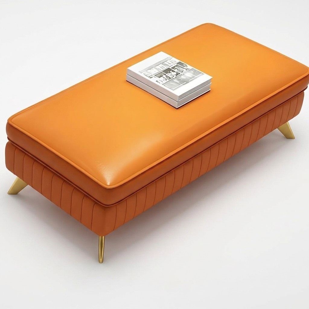 Hocker Polsterhocker Fuß Möbel Wohnen Sitzbänke Sitz Leder orange Design