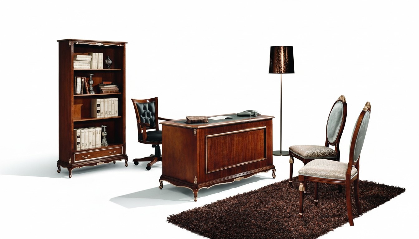 Holz Luxus Möbel Klassisches Bücherregal im Barock Stil mit 1 Schublade und Regalen