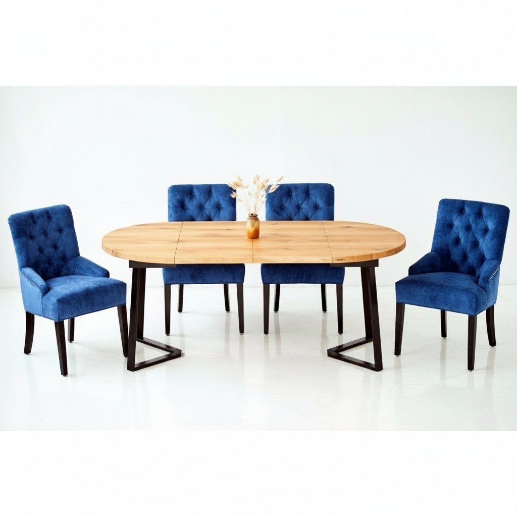 Holz Tisch + 4 Chesterfield Stühle Esszimmer Gruppe Stuhl Garnitur